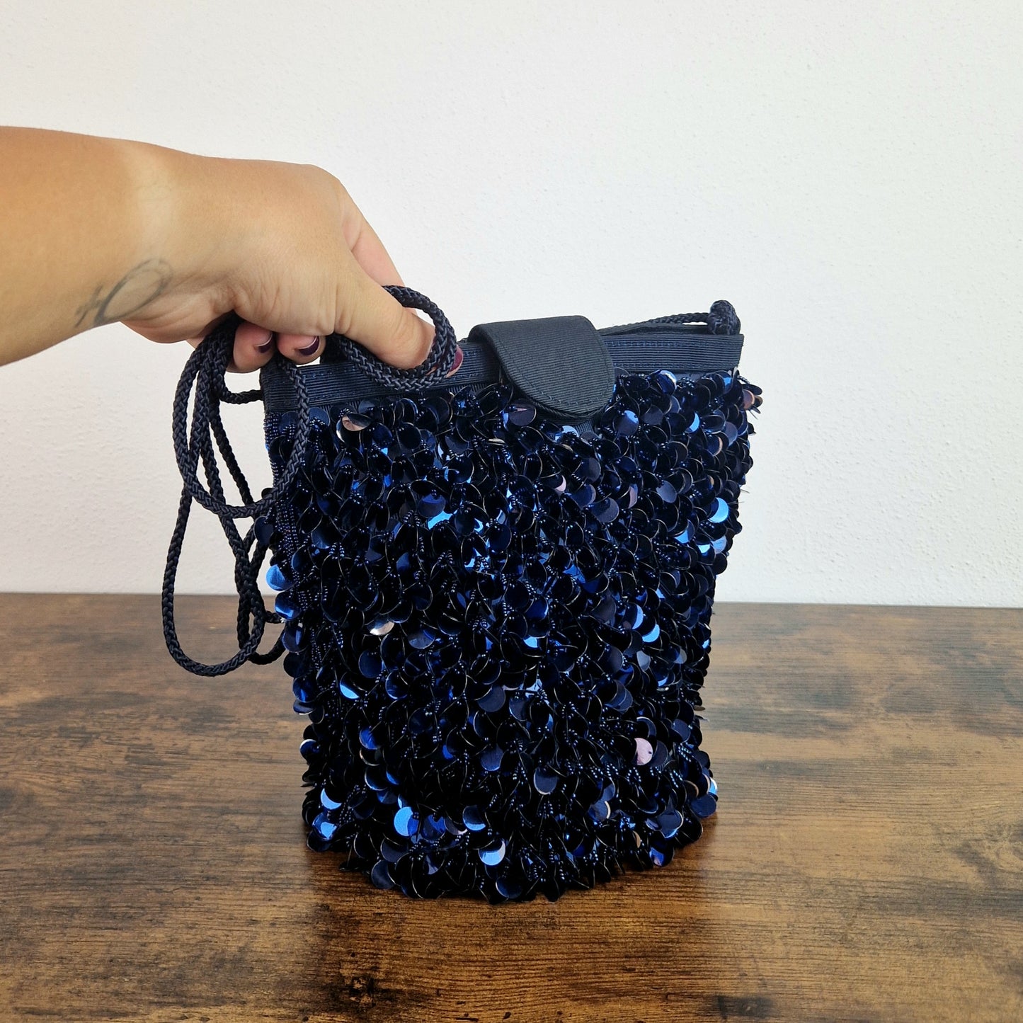 Borsa Braccialini paillettes tonde blu