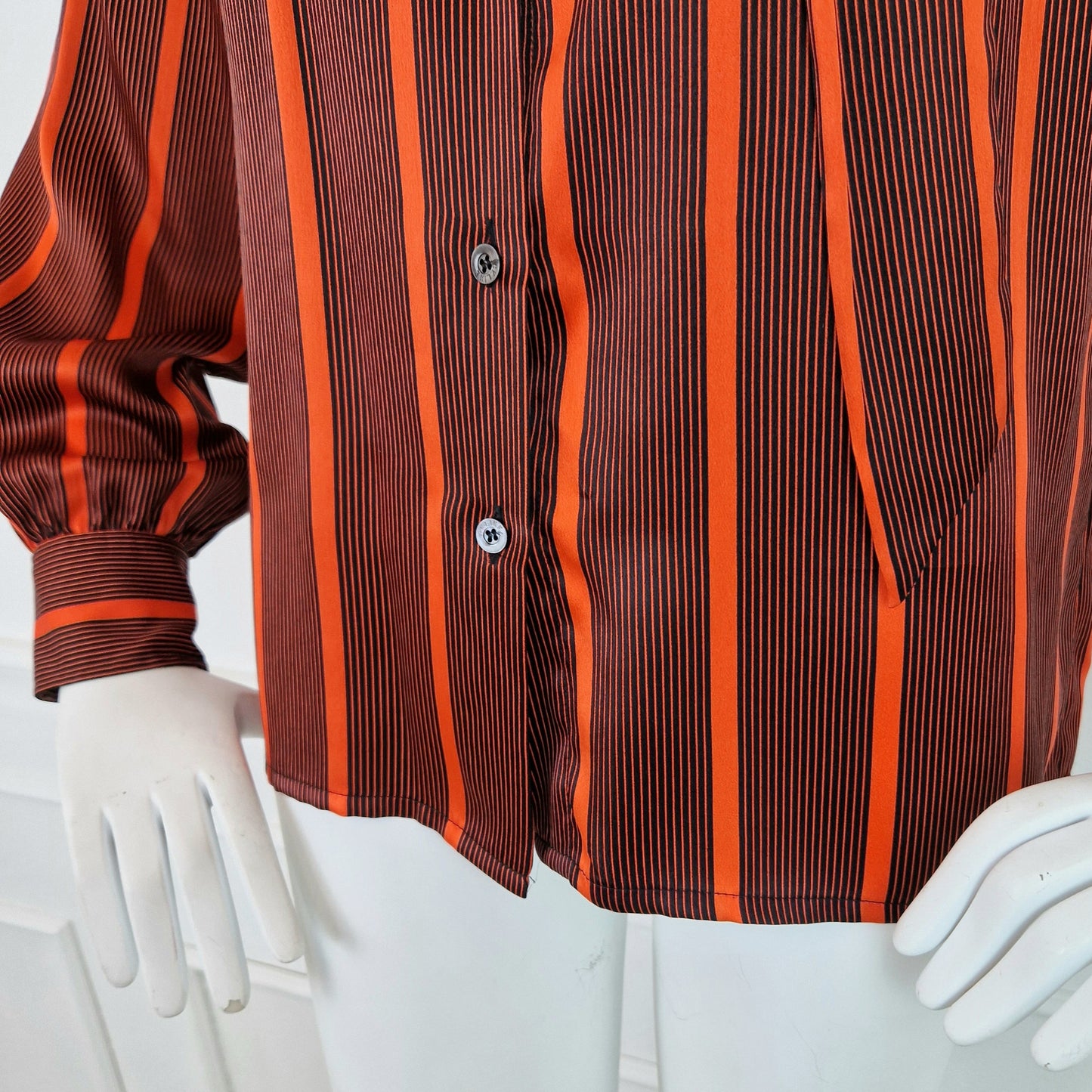 Camicia vintage Céline seta righe nero e arancio