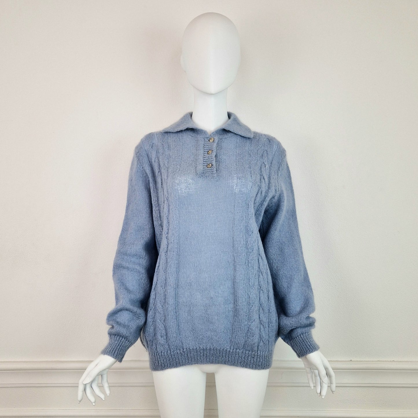 Maglione vintage azzurro ceruleo