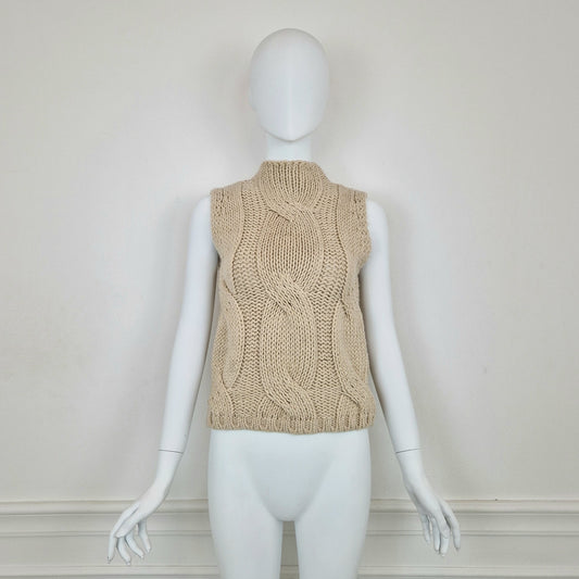 Gilet beige collo alto con trecce