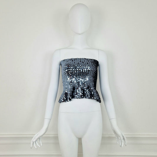 Top vintage paillettes argento blu