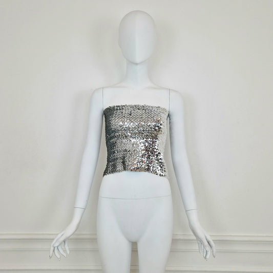 Top vintage a fascia paillettes argento