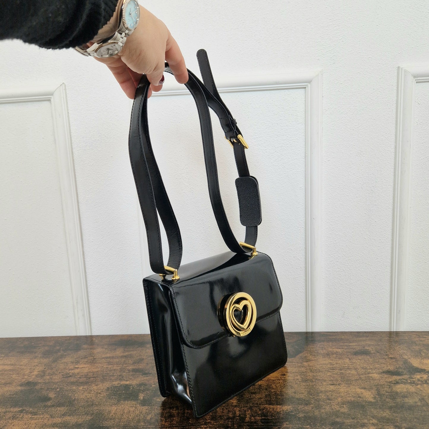 Borsa Moschino nera cuore oro