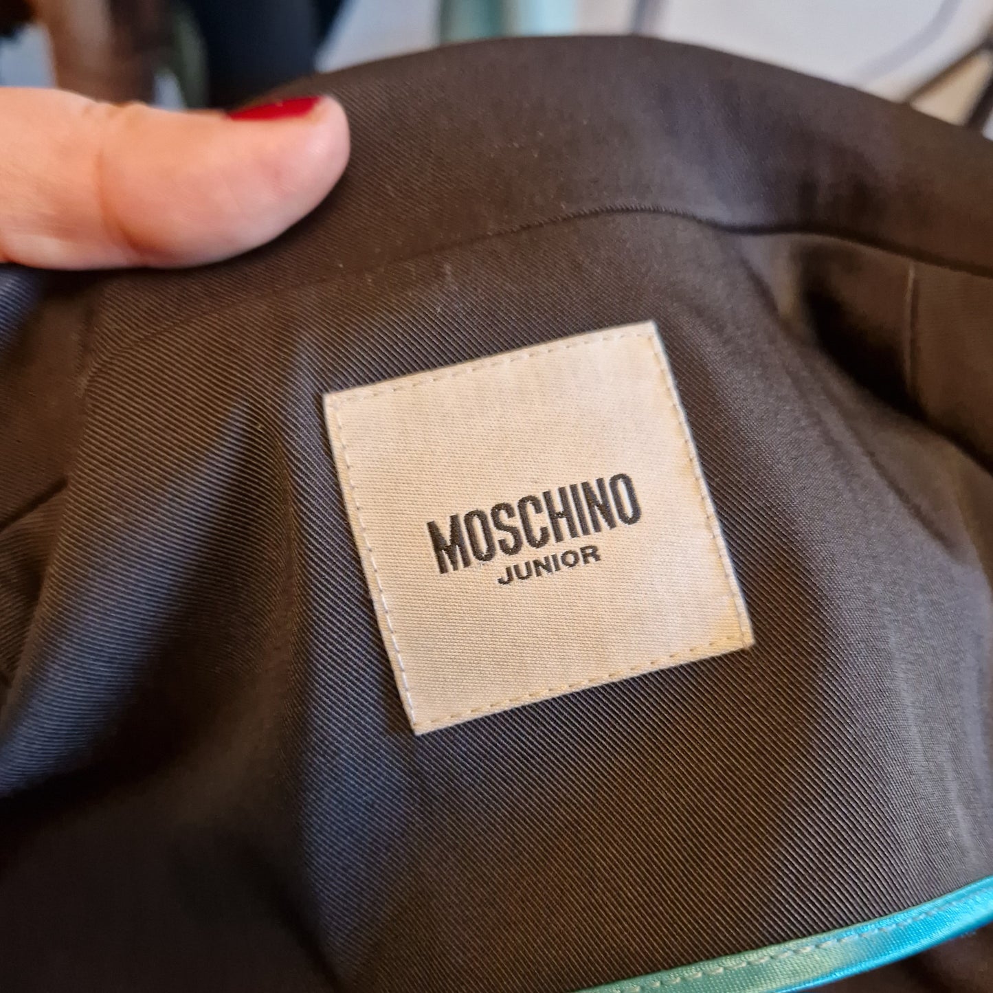 Giacca Moschino scritte azzurre