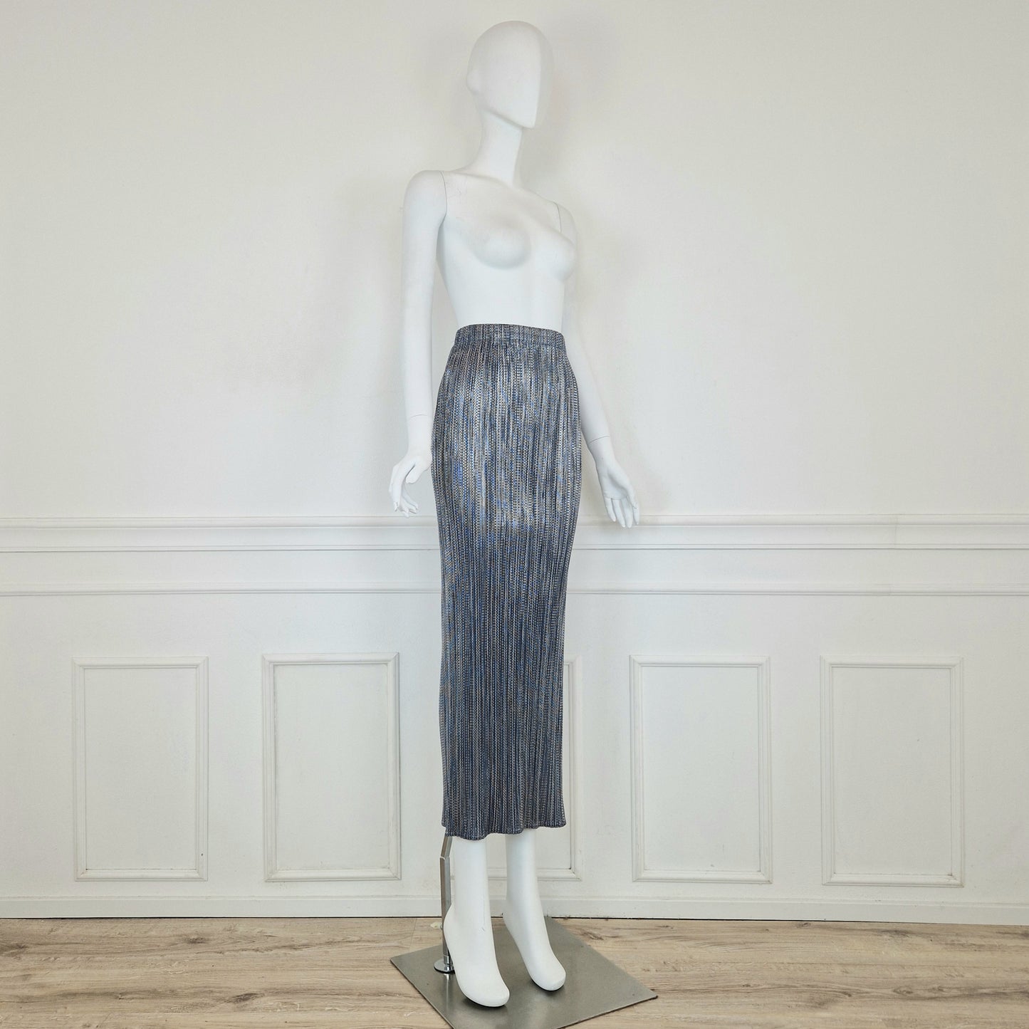 Gonna lunga Pleats Please Issey Miyake azzurro+argento