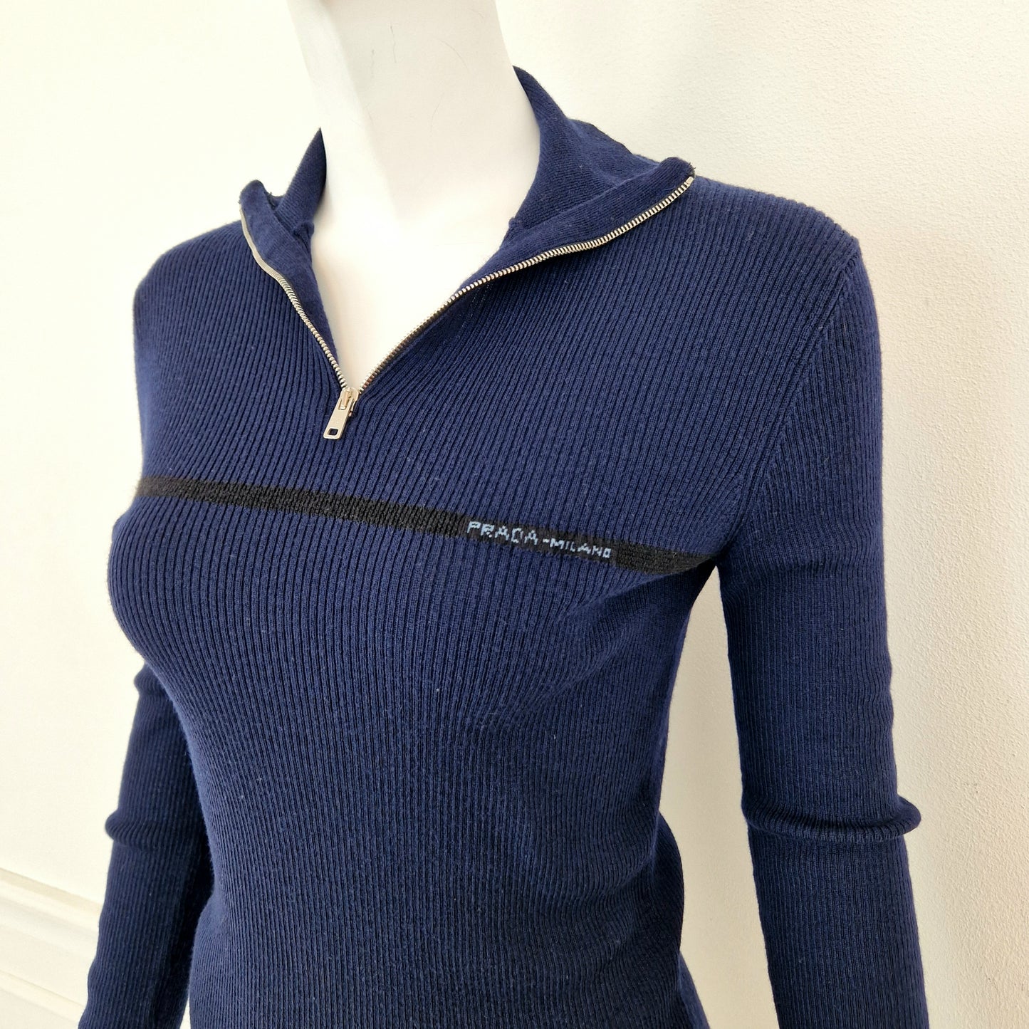 Lupetto Prada blu mezza zip