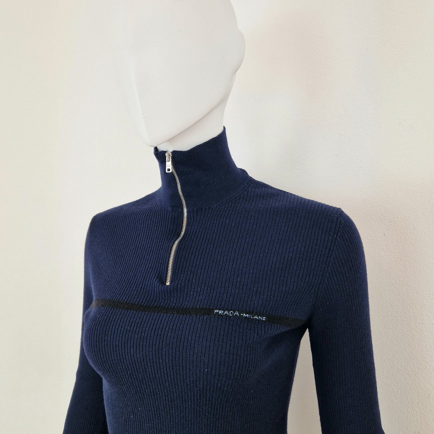 Lupetto Prada blu mezza zip