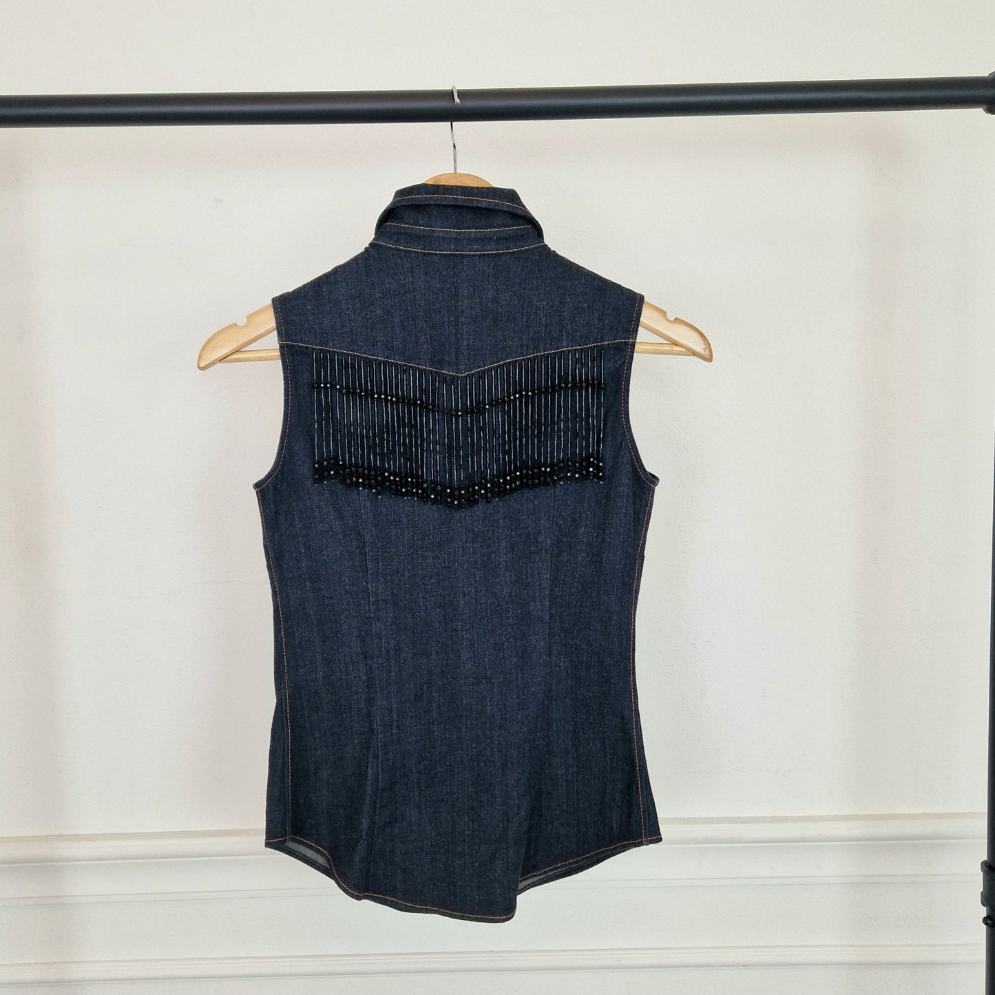 Miu Miu | top in denim con frange in vetro