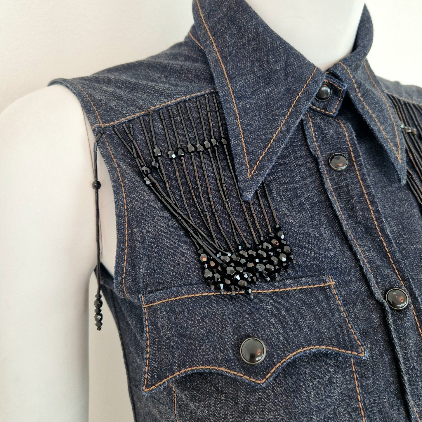 Miu Miu | top in denim con frange in vetro