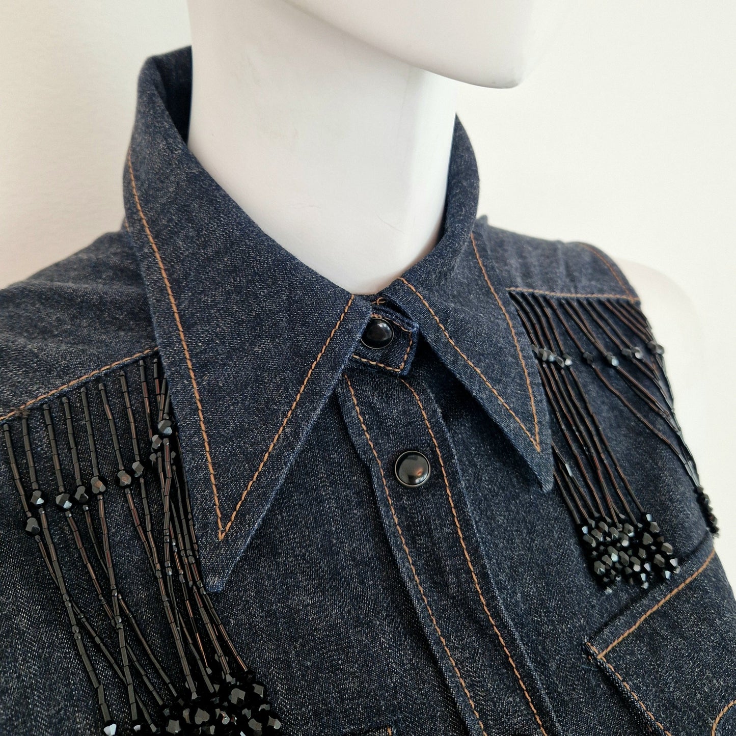 Miu Miu | top in denim con frange in vetro