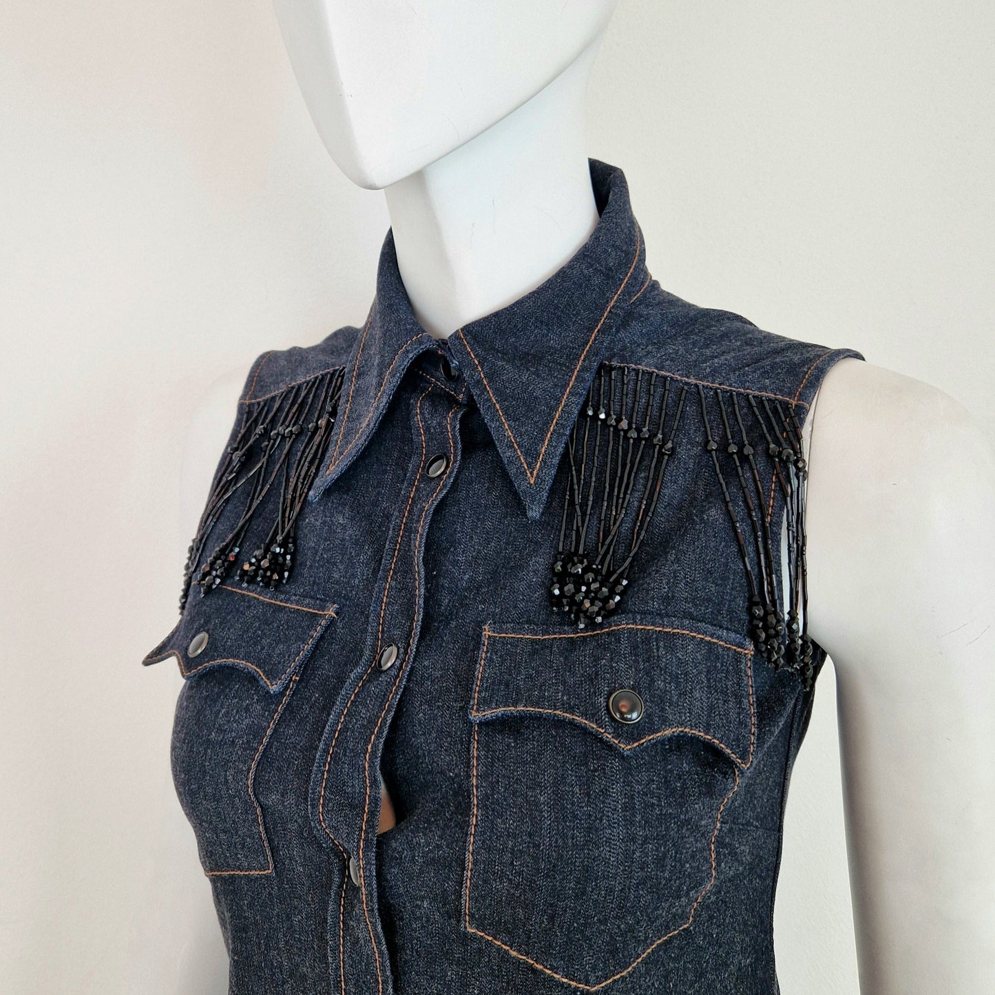 Miu Miu | top in denim con frange in vetro