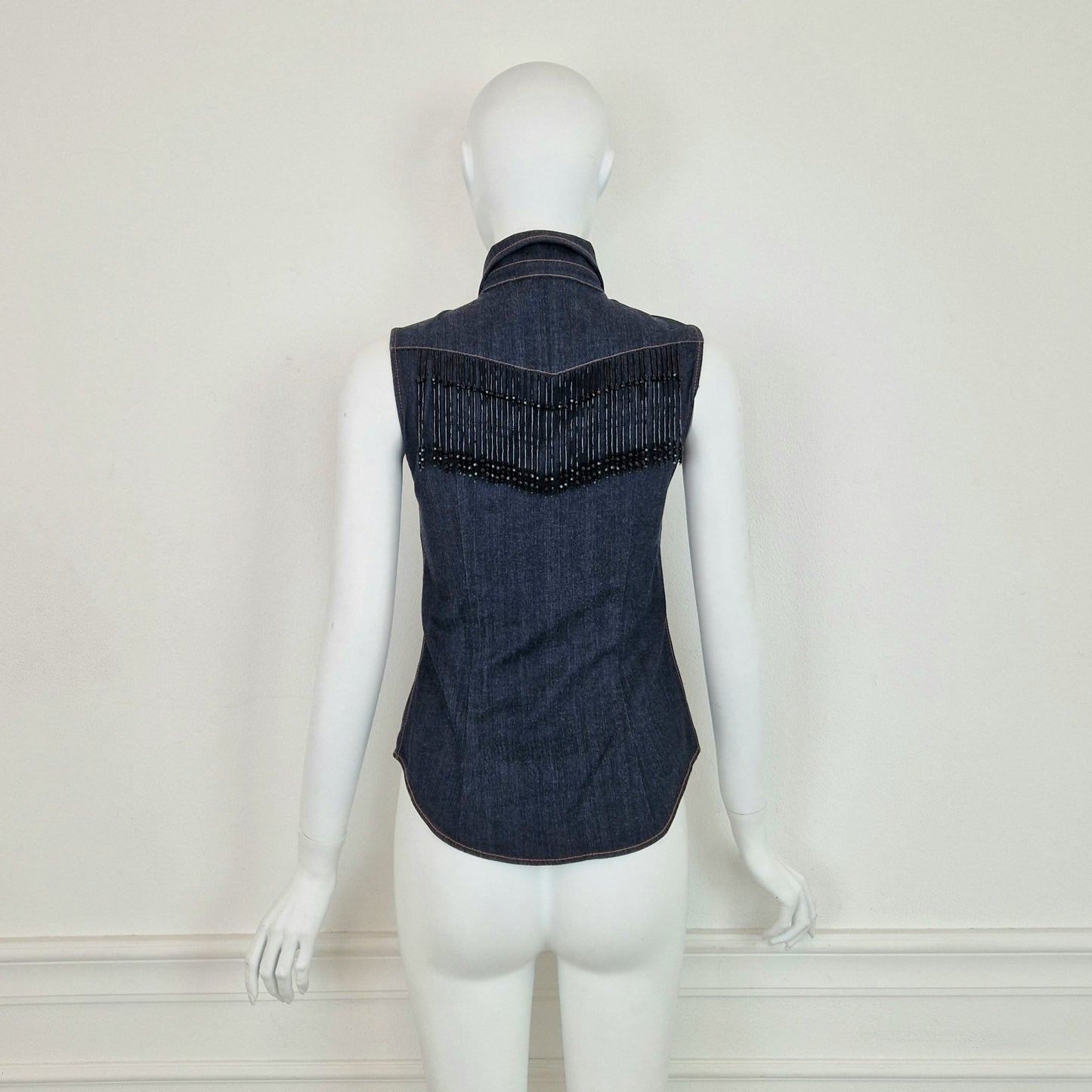 Miu Miu | top in denim con frange in vetro