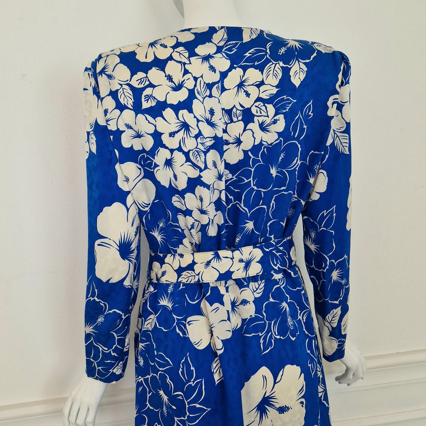 Abito vintage seta blu con fiori