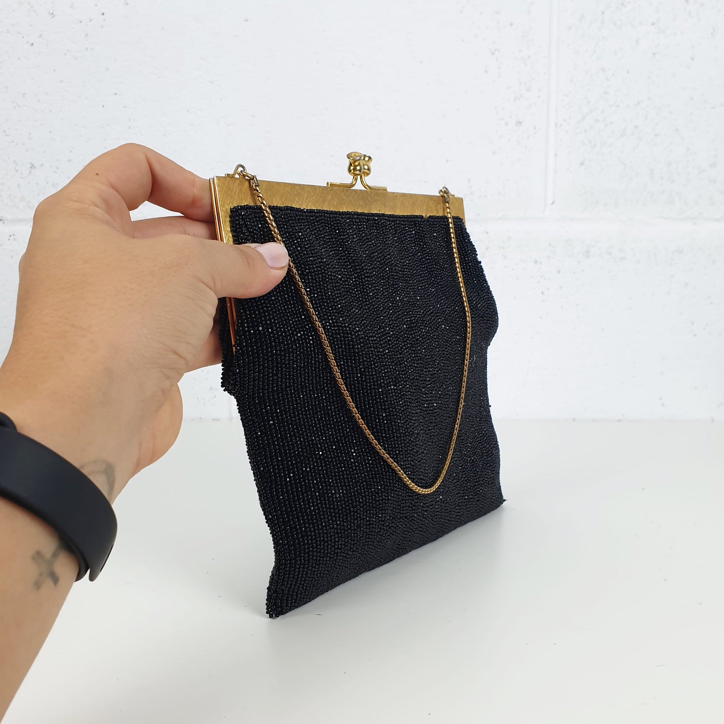 Borsetta vintage perline nere