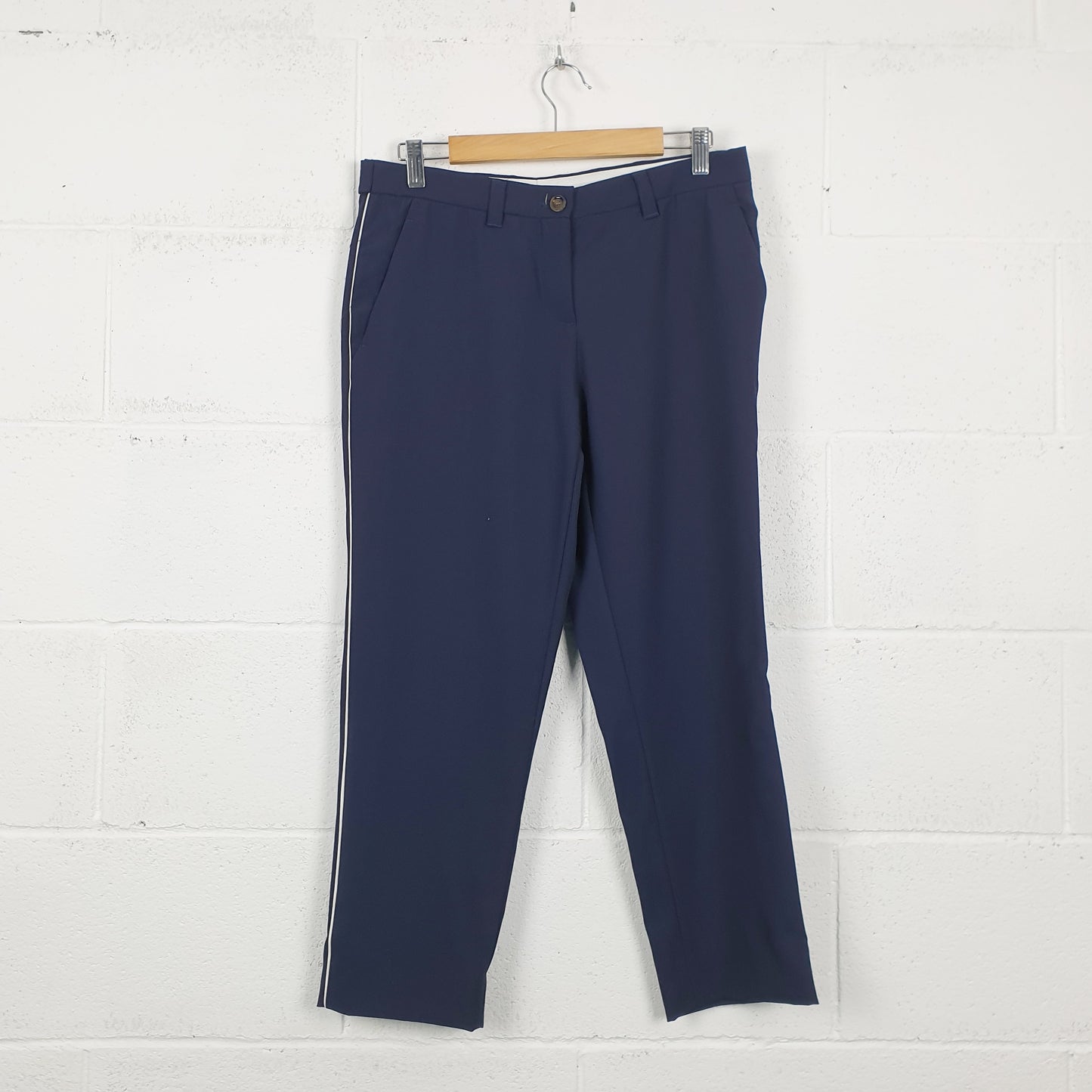 Pantaloni Miu Miu blu con riga bianca