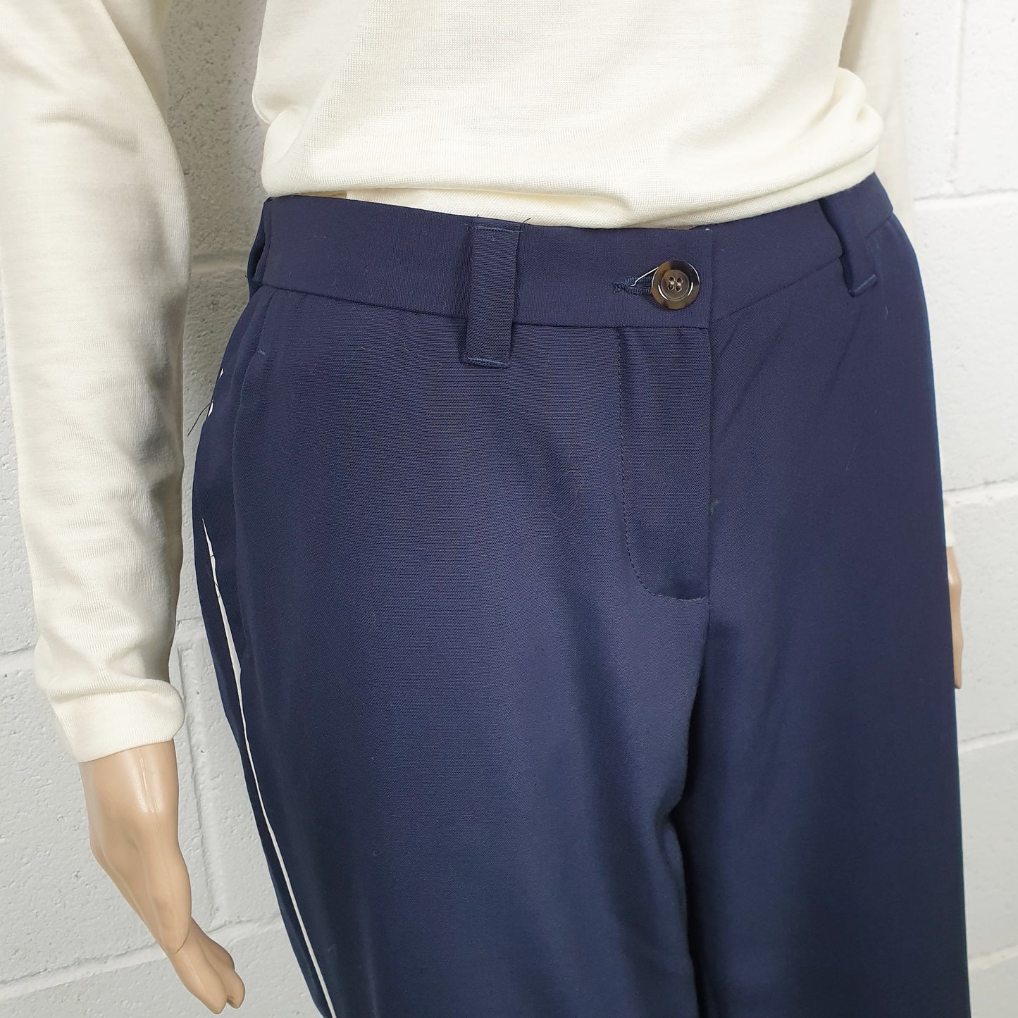 Pantaloni Miu Miu blu con riga bianca