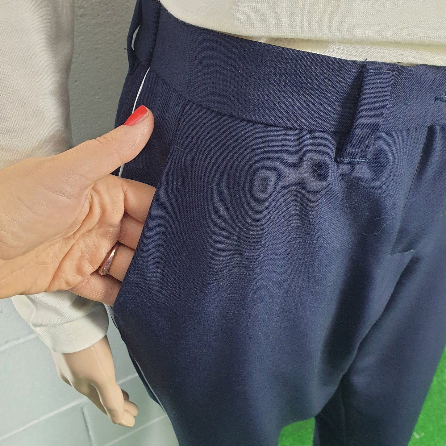 Pantaloni Miu Miu blu con riga bianca