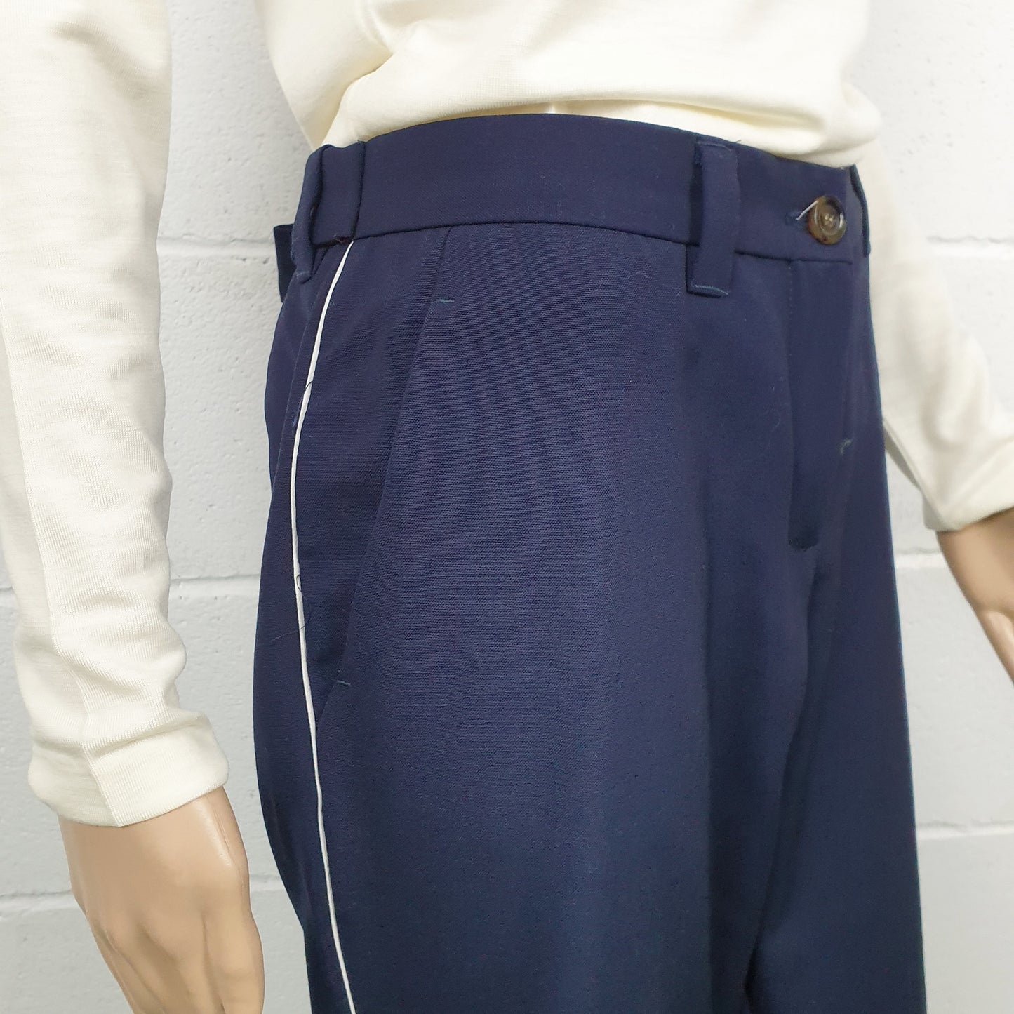 Pantaloni Miu Miu blu con riga bianca
