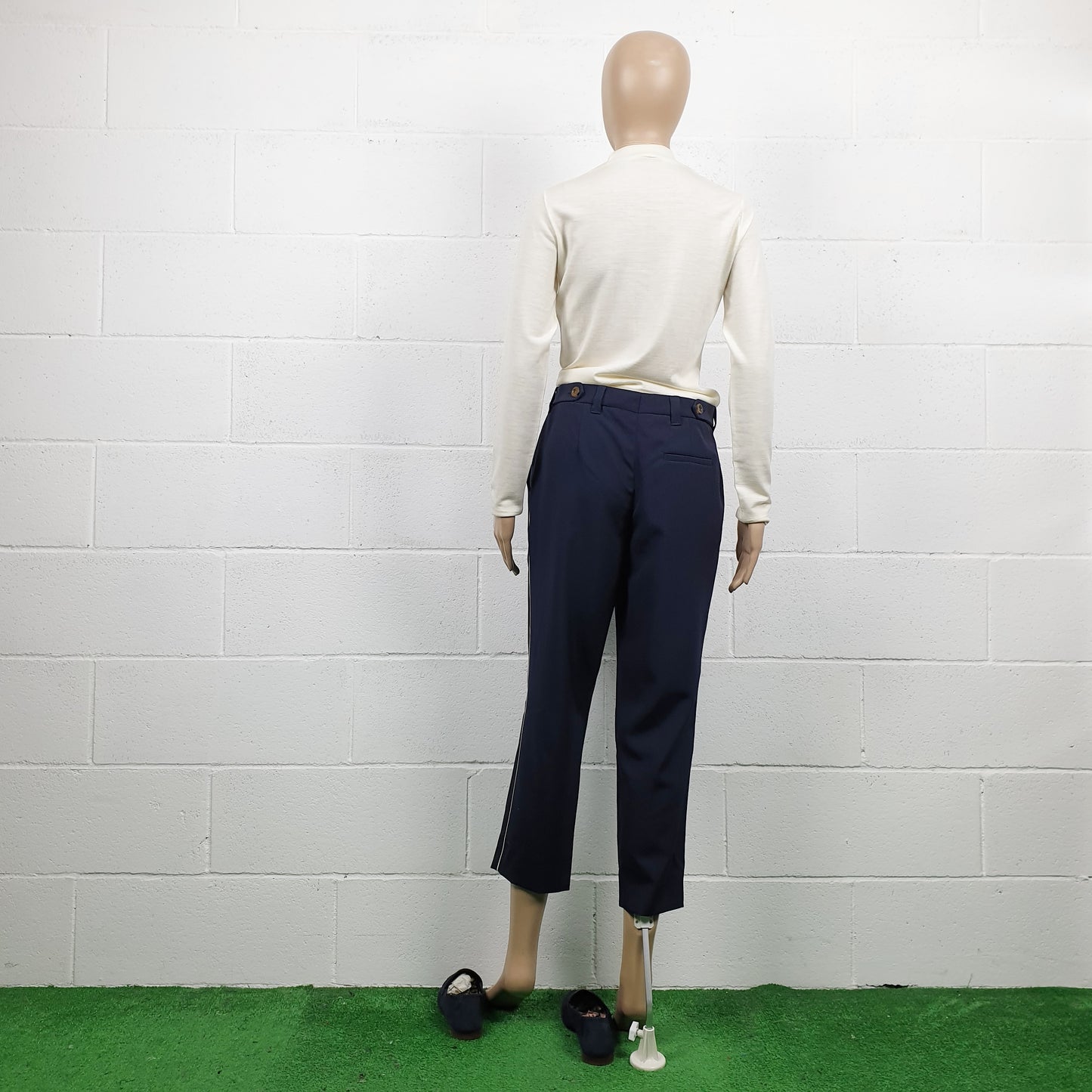 Pantaloni Miu Miu blu con riga bianca
