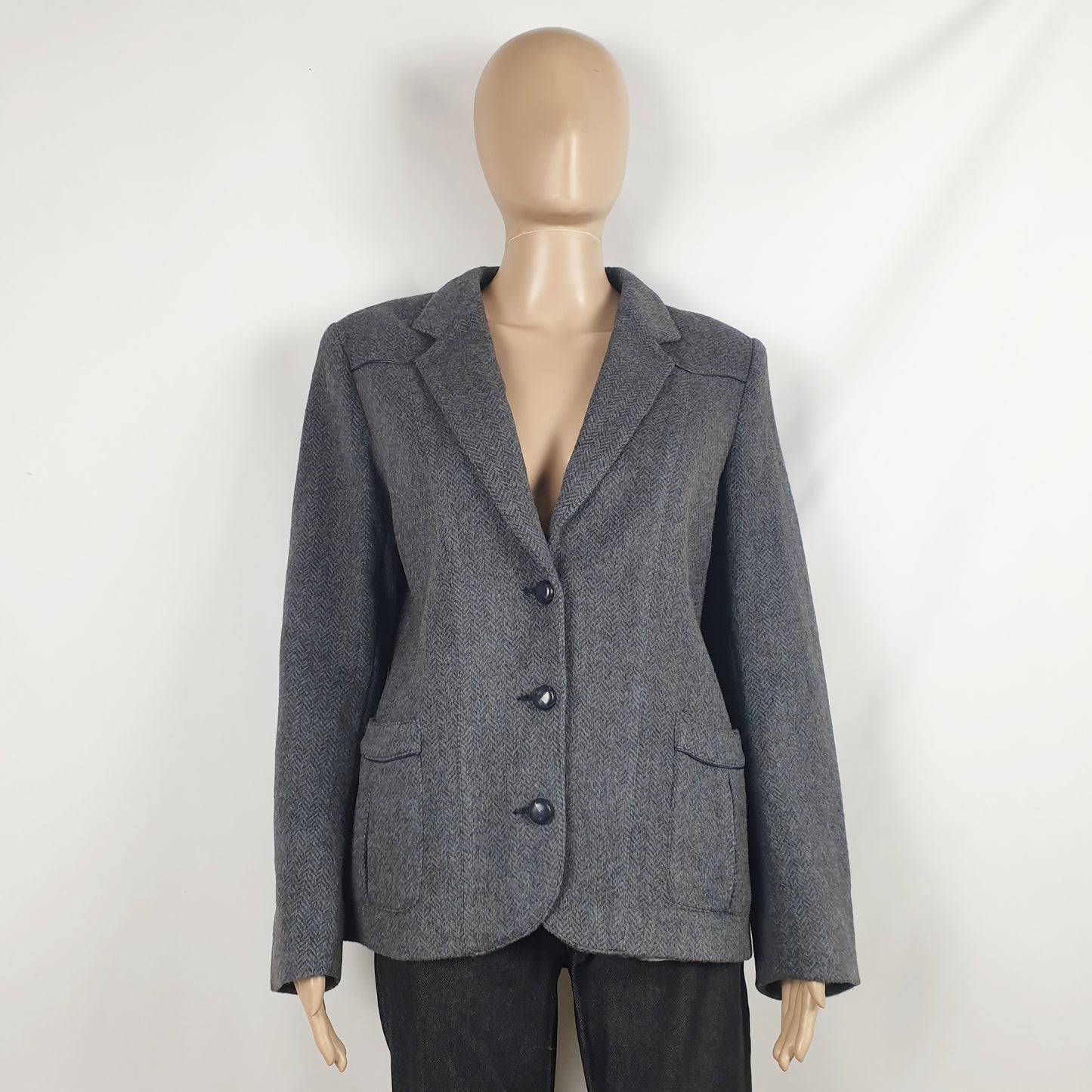 Blazer vintage spinato grigio azzurro