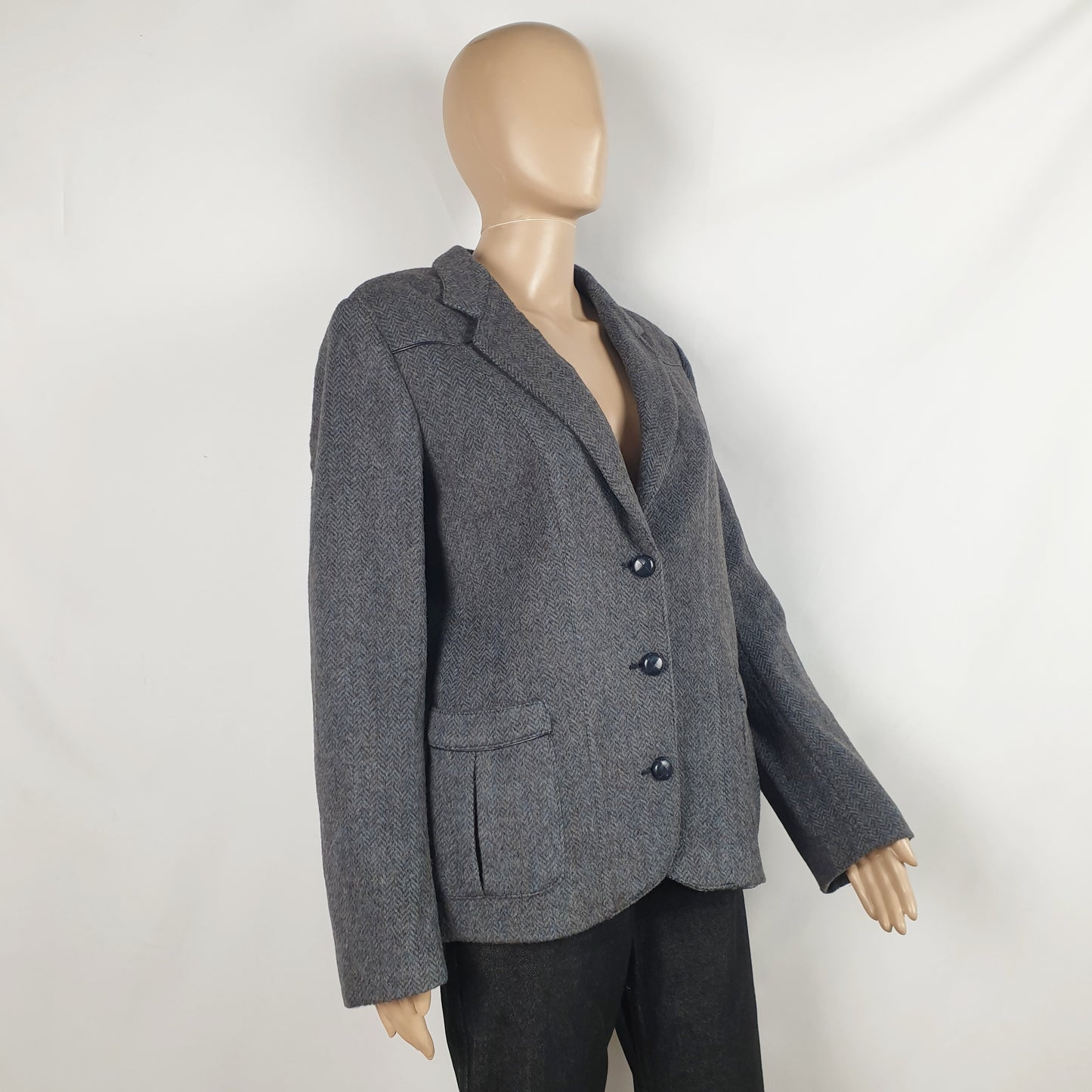 Blazer vintage spinato grigio azzurro