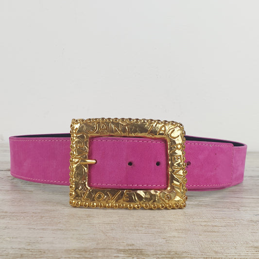 cintura in camoscio rosa con fibbia YSL