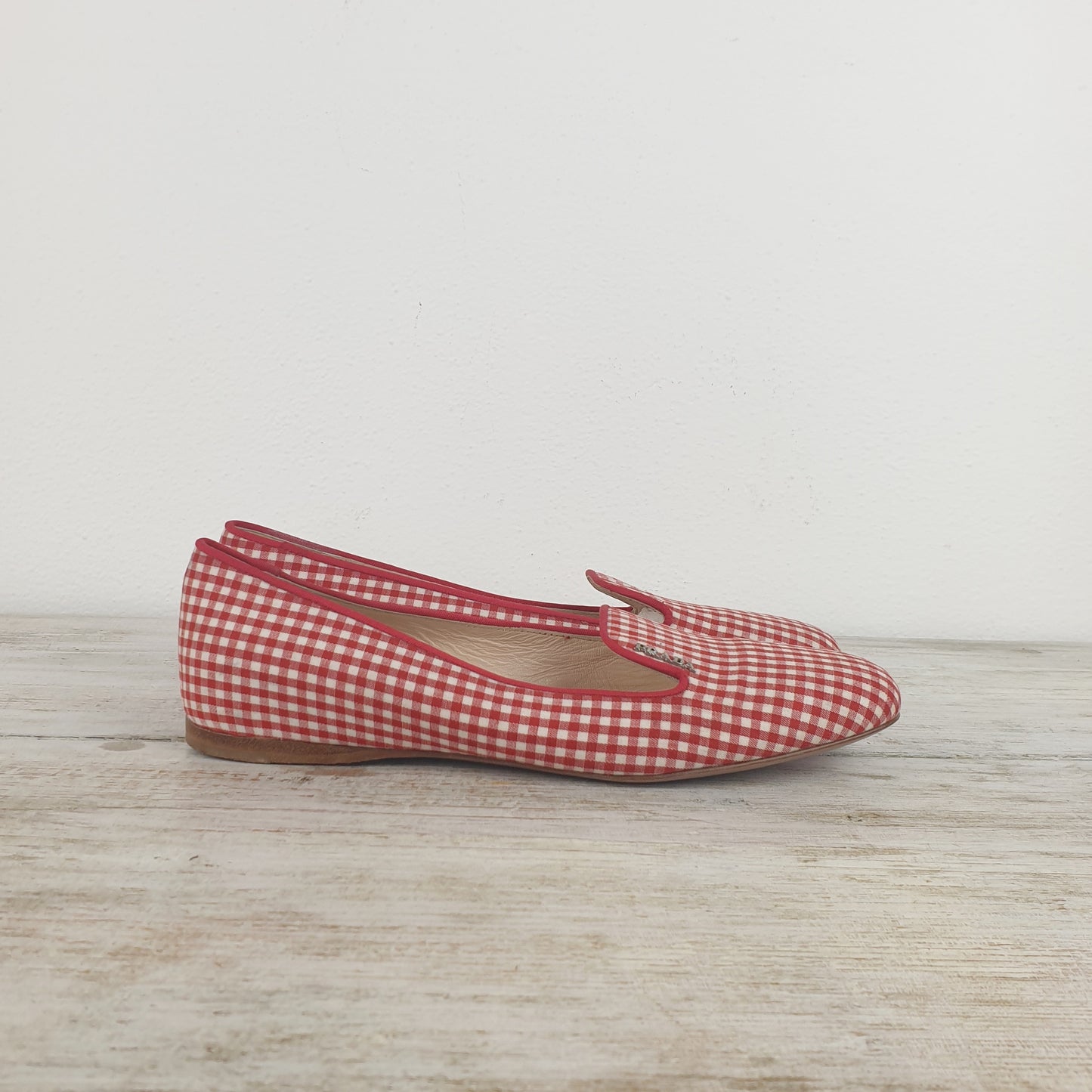 Slippers Prada vichy bianco rosso