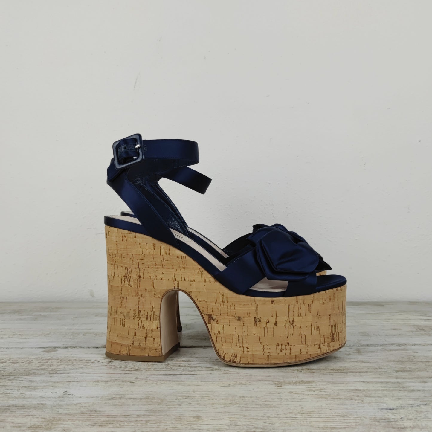 Zeppe MiuMiu sughero e raso blu