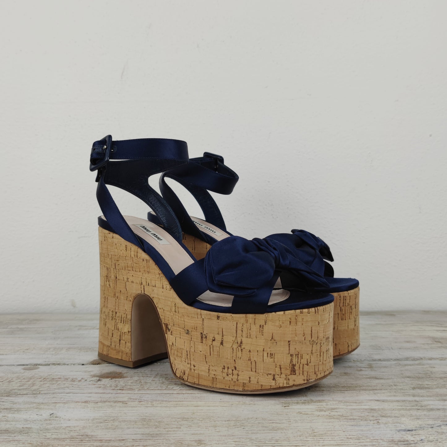 Zeppe MiuMiu sughero e raso blu