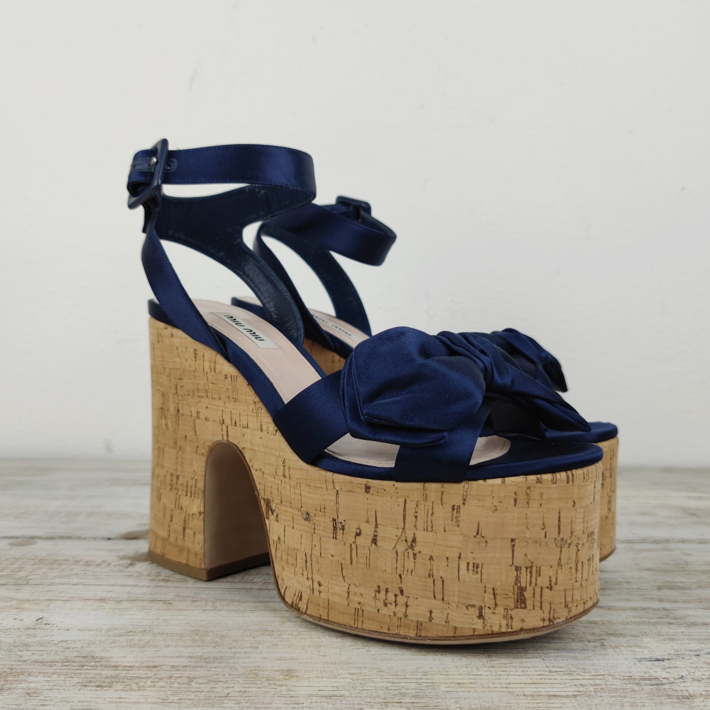 Zeppe MiuMiu sughero e raso blu