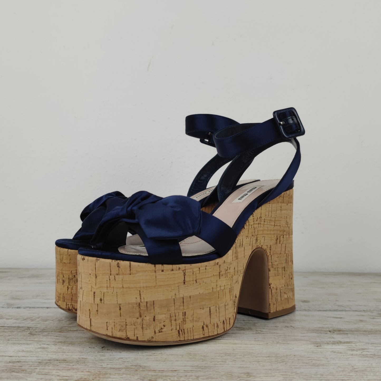 Zeppe MiuMiu sughero e raso blu