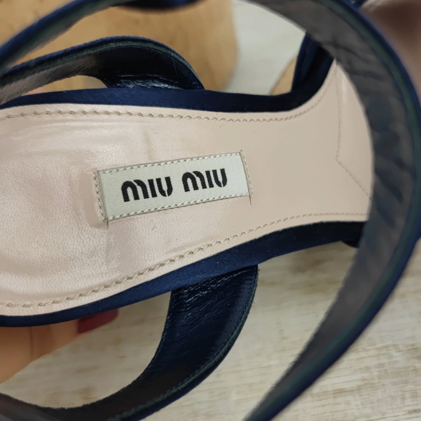 Zeppe MiuMiu sughero e raso blu