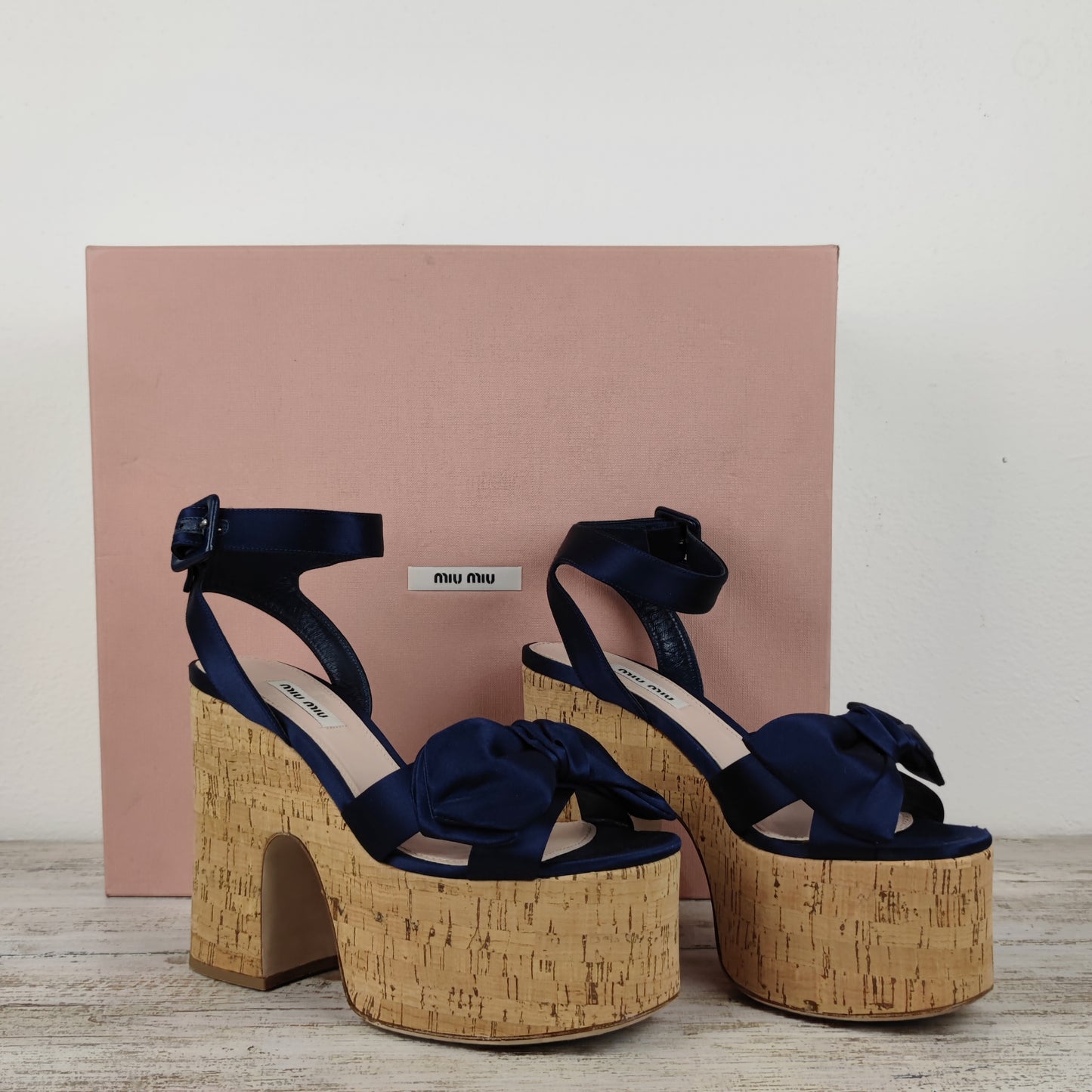 Zeppe MiuMiu sughero e raso blu