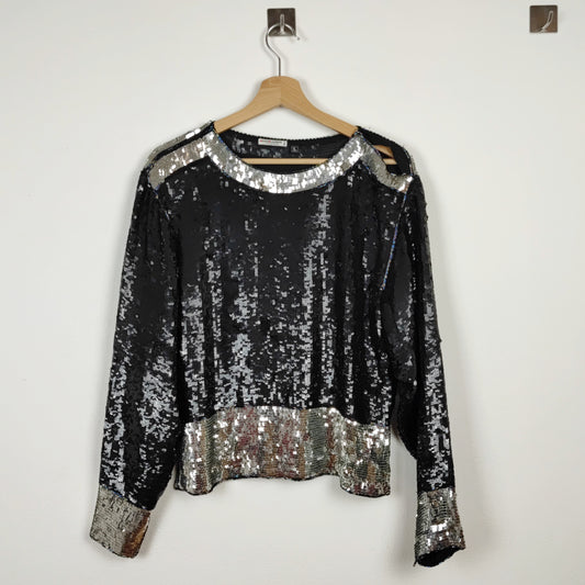 Blusa vintage YSL rive gauche paillettes argento e nero