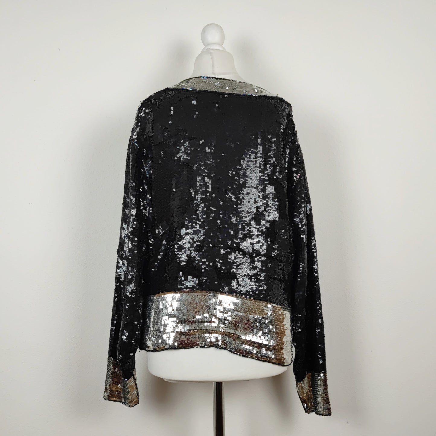 Blusa vintage YSL rive gauche paillettes argento e nero