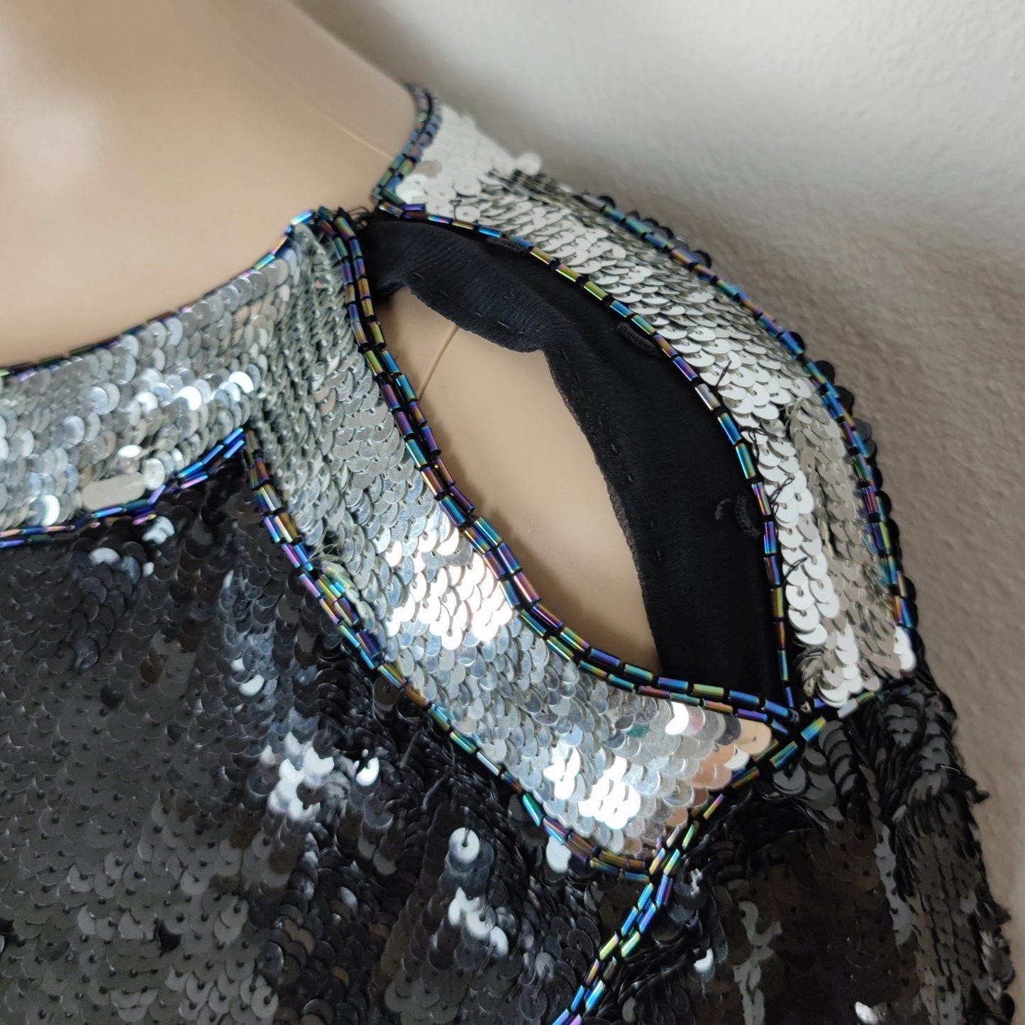 Blusa vintage YSL rive gauche paillettes argento e nero