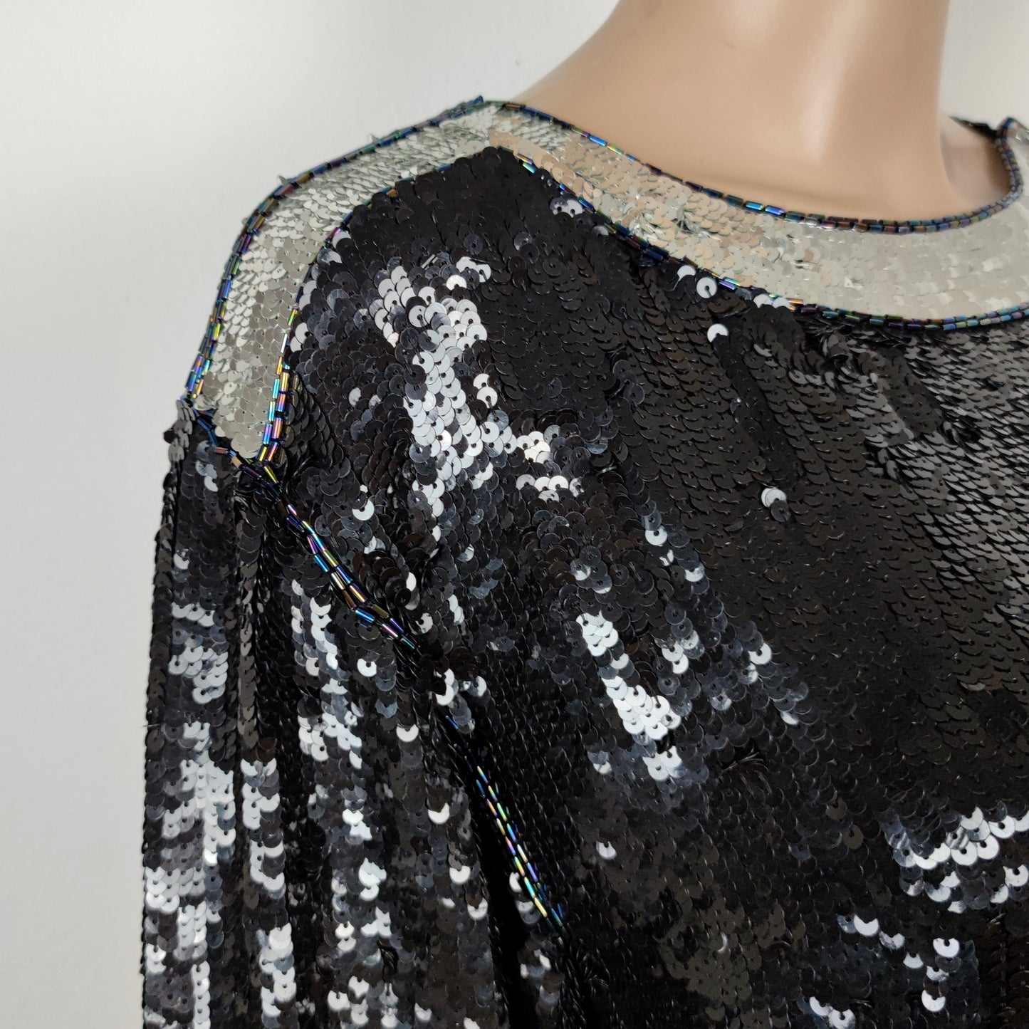 Blusa vintage YSL rive gauche paillettes argento e nero