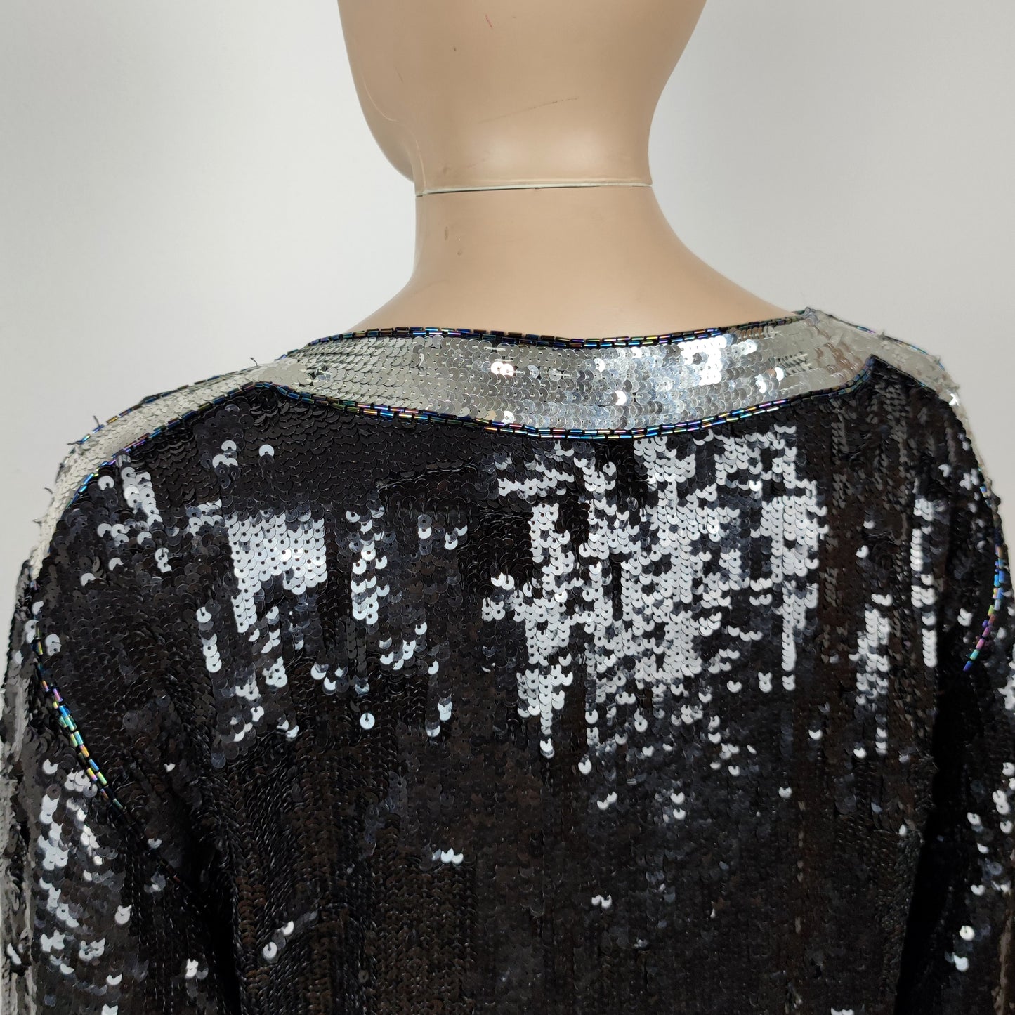 Blusa vintage YSL rive gauche paillettes argento e nero