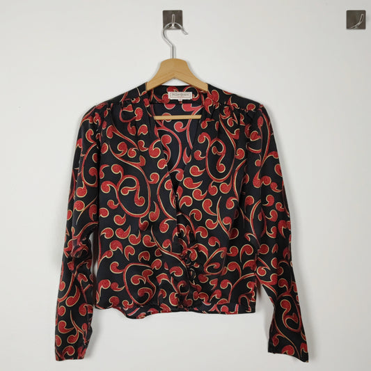 blusa Ysl nera stampe rosse ed oro