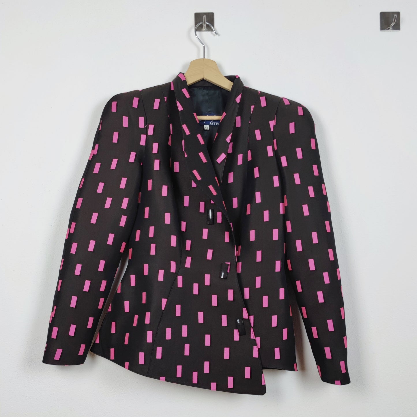 blazer Thierry Mugler stampa rettangoli rosa