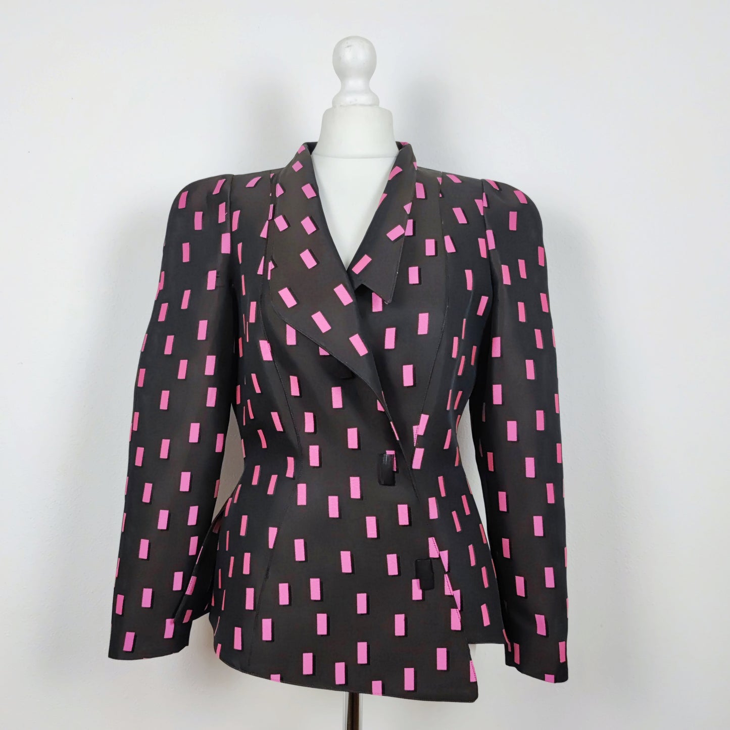 blazer Thierry Mugler stampa rettangoli rosa