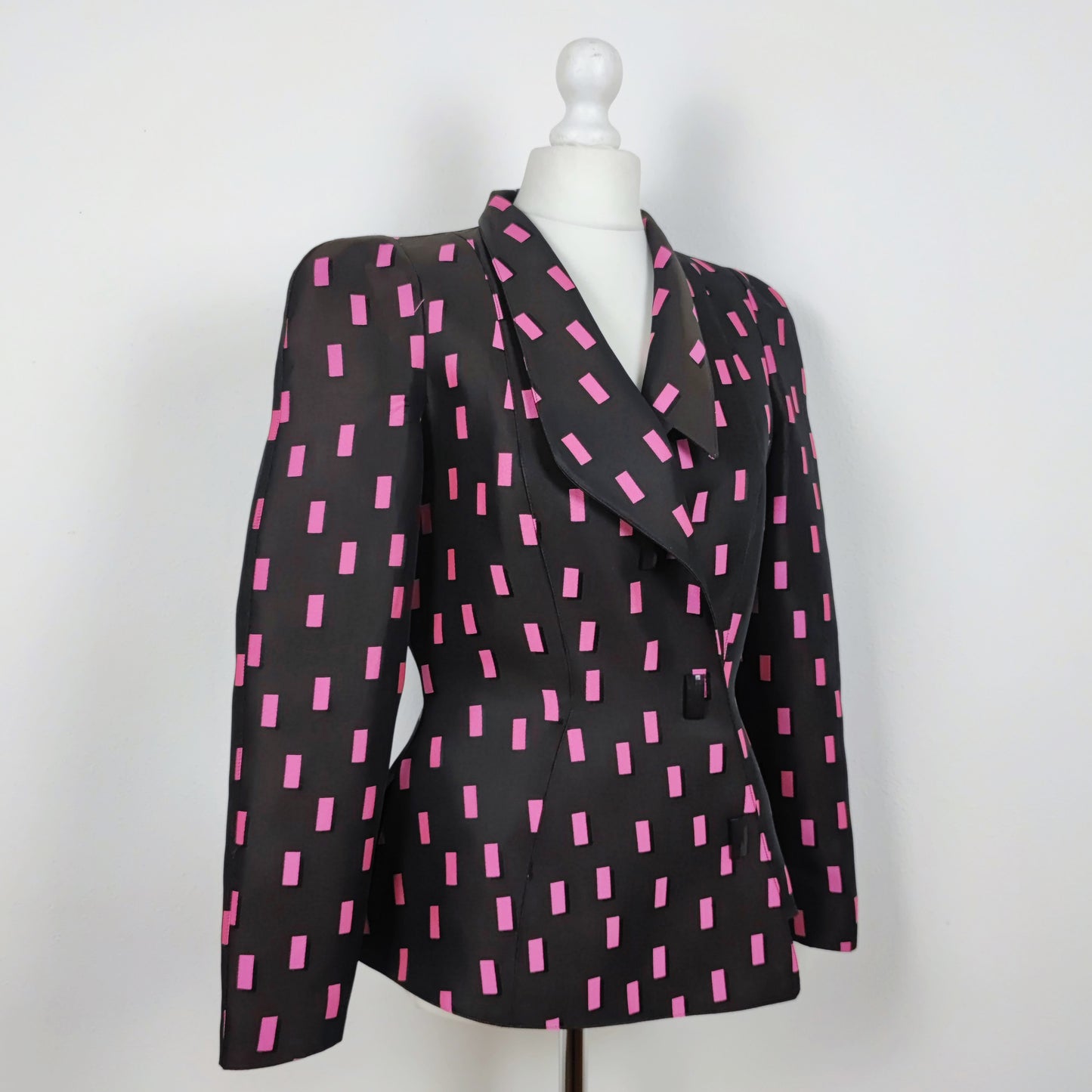 blazer Thierry Mugler stampa rettangoli rosa