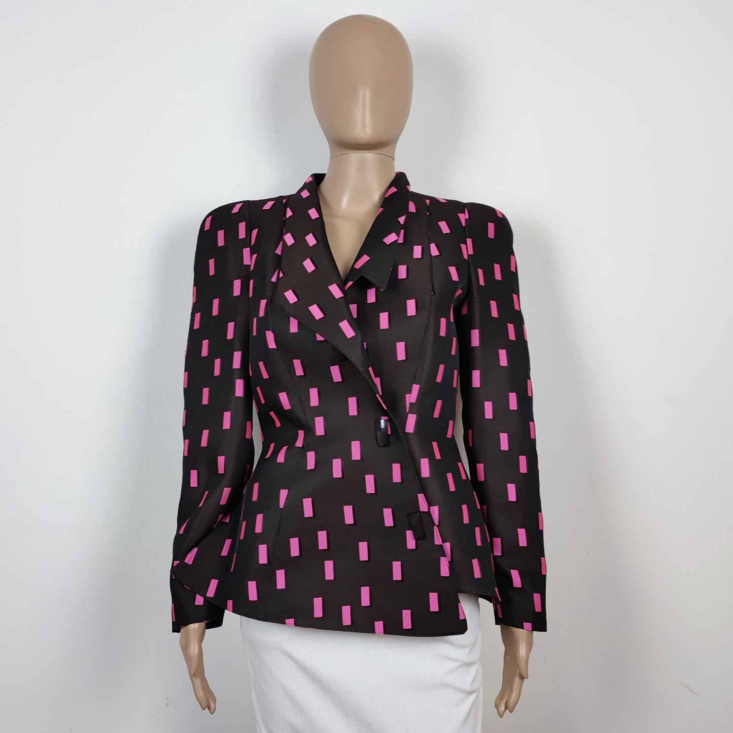 blazer Thierry Mugler stampa rettangoli rosa