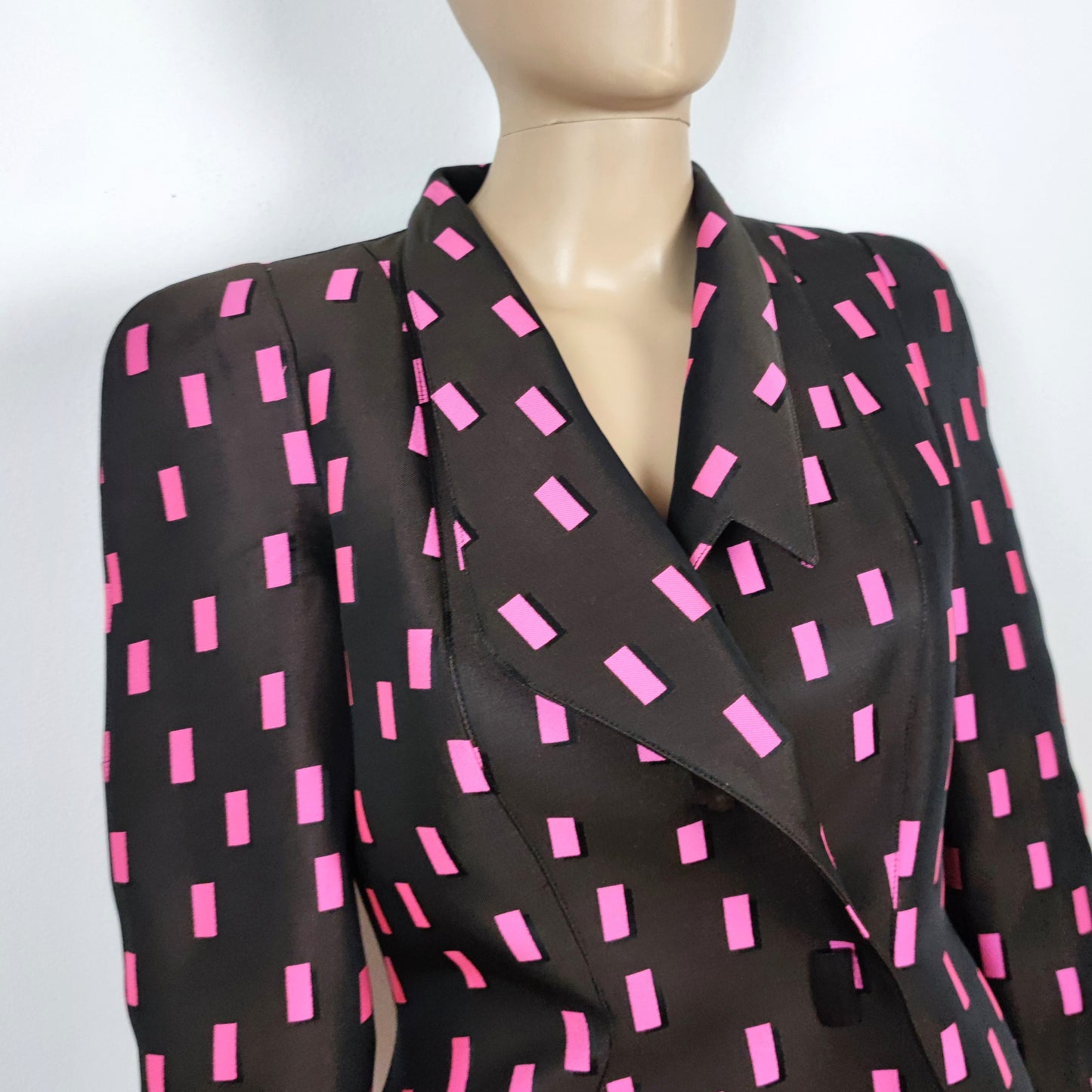 blazer Thierry Mugler stampa rettangoli rosa