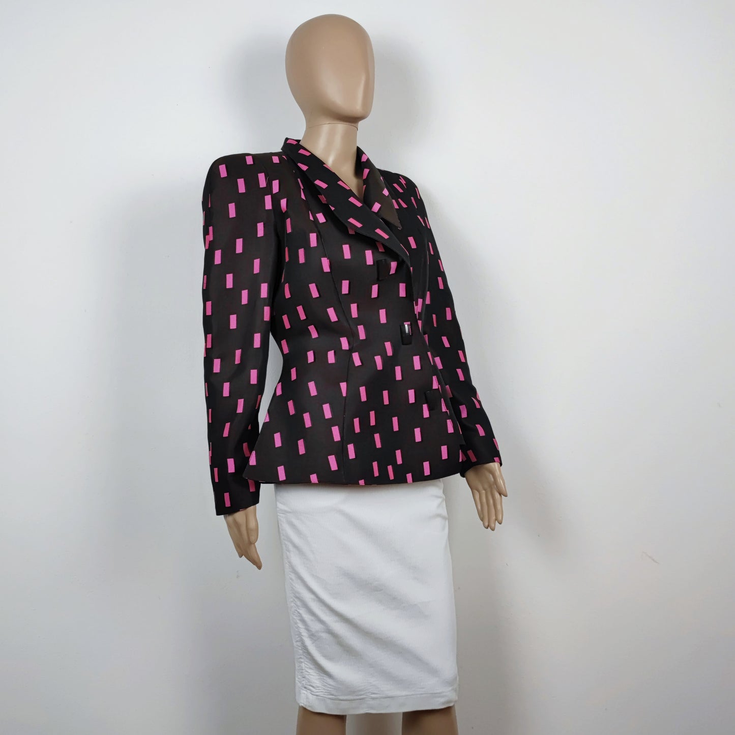 blazer Thierry Mugler stampa rettangoli rosa