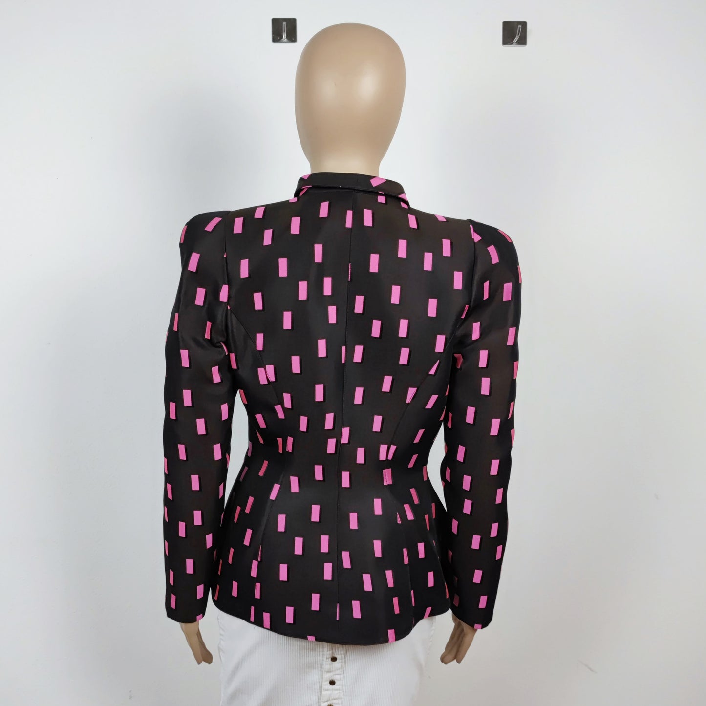 blazer Thierry Mugler stampa rettangoli rosa