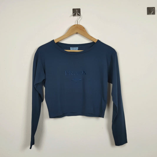 maglia Prada manica lunga in cotone blu