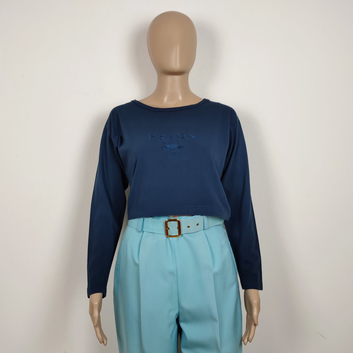 maglia Prada manica lunga in cotone blu