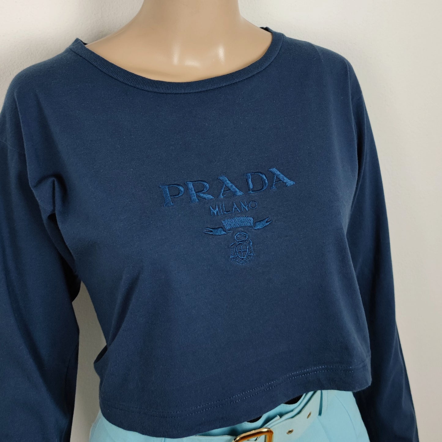 maglia Prada manica lunga in cotone blu