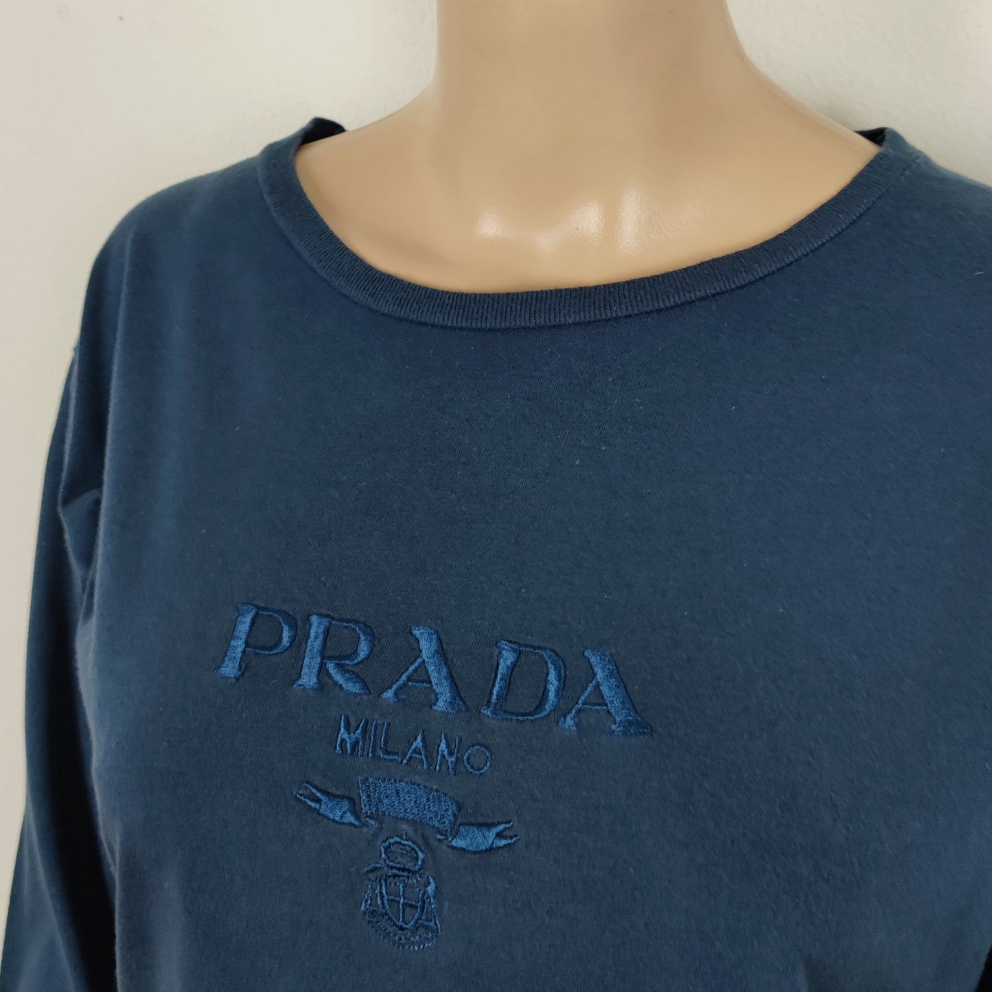 maglia Prada manica lunga in cotone blu